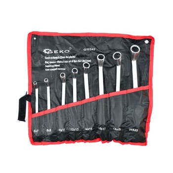 Set chei inelare, GEKO, 8 piese, dublu cotite, 6-22mm Set chei inelare, GEKO, 8 piese, dublu cotite, 6-22mm