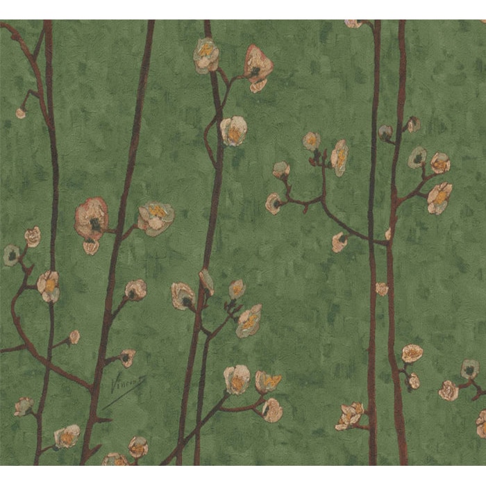 Slink pipeline bound Tapet dormitor model cu ramurele si flori pictate pe fond verde Van Gogh  220024 0.53 x 10.05 x 5.3 mp - eMAG.ro