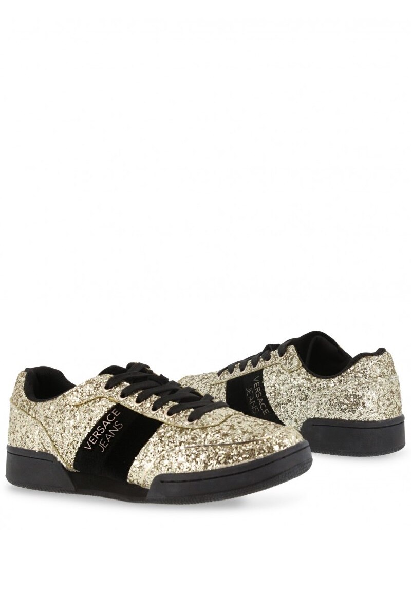 Tenisi dama Versace Jeans, Piele/Material textil, Negru, Auriu/Negru