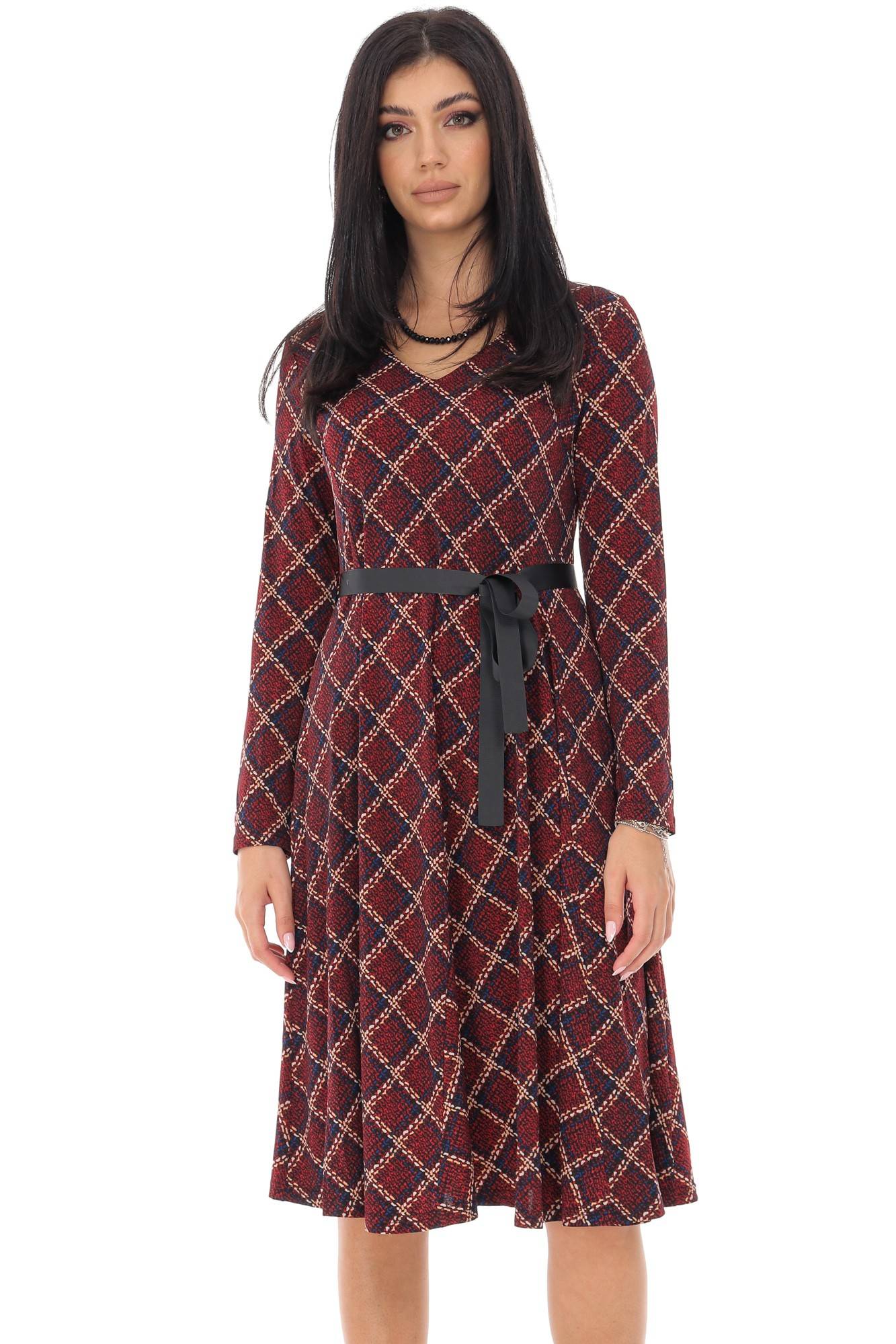 Rochie cu imprimeu geometric, cu cordon, ROH, Grena