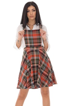 Sarafan trendi, in caro, Caramiziu - ROH - DR4207, Caramiziu Sarafan trendi, in caro, Caramiziu - ROH - DR4207, Caramiziu