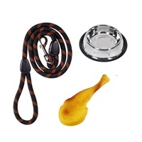 set lesa caini cu bol metalic pentru hrana si jucarie tip pulpa de pui 3 piese imagen 8_0_
0