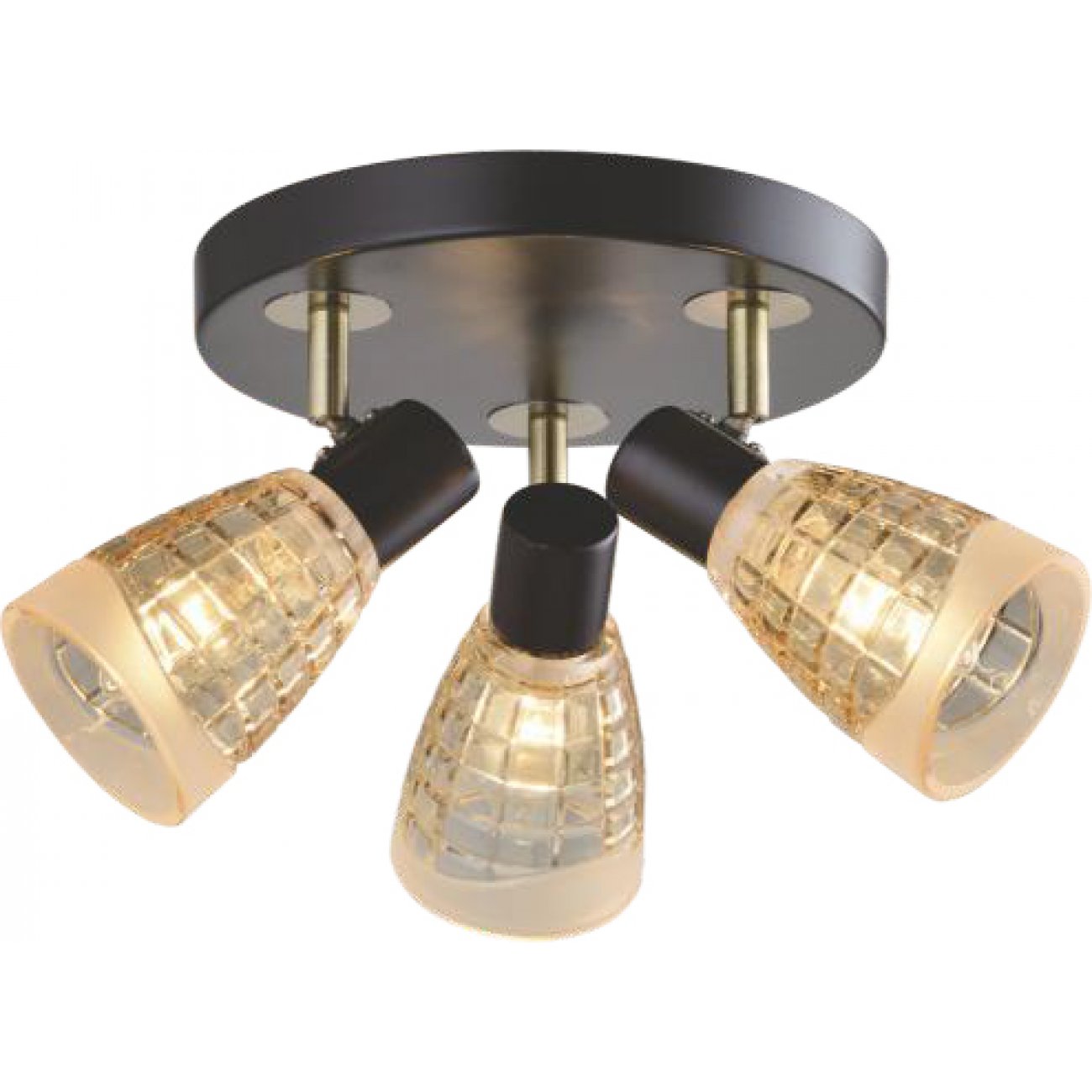 Plafoniera Pinto 3, corp metal, abajur sticla, maro