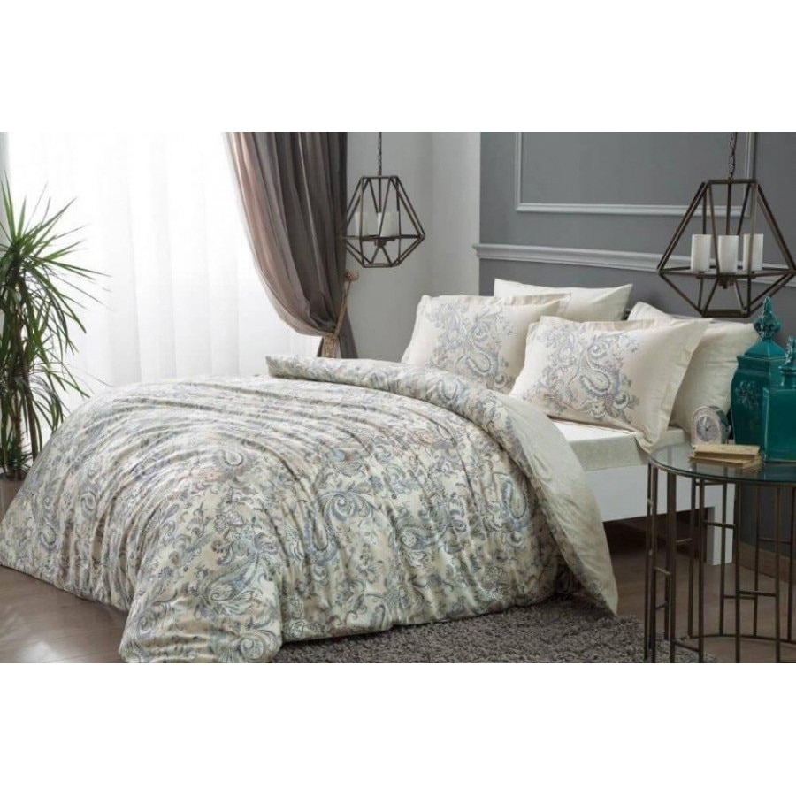 Lenjerie pat dublu satin, TAC, 6 piese, DELUX Digital Crosby Ecru