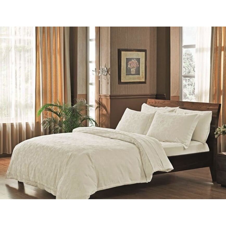 Lenjerie pat dublu jacquard, satin de lux 6 piese, TAC, Jakaranda Ecru