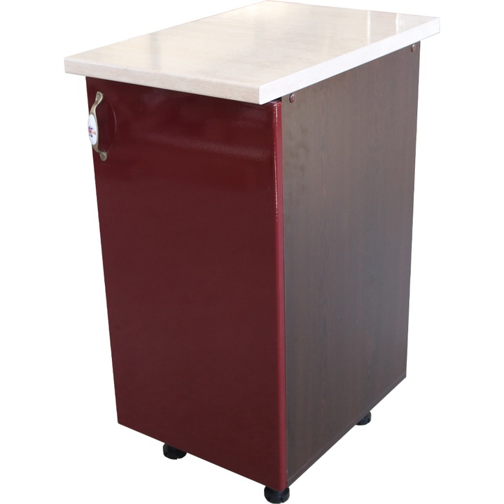 Corp inferior cu 1 Usa Zebra, Wenge/MDF Rosu si blat Travertin 40 x 85 x 60