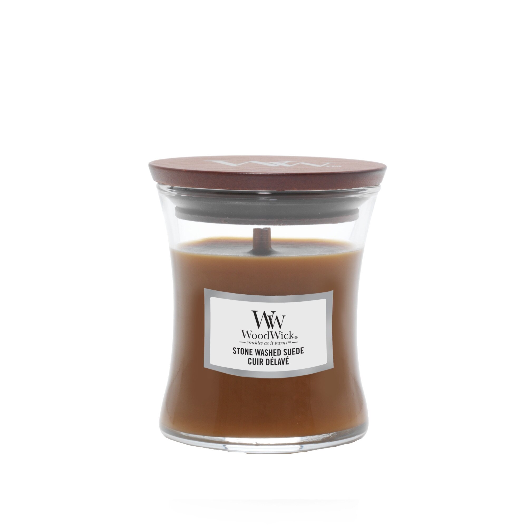 Lumanare Parfumata Borcan Mic Stone Washed Suede, WoodWick®