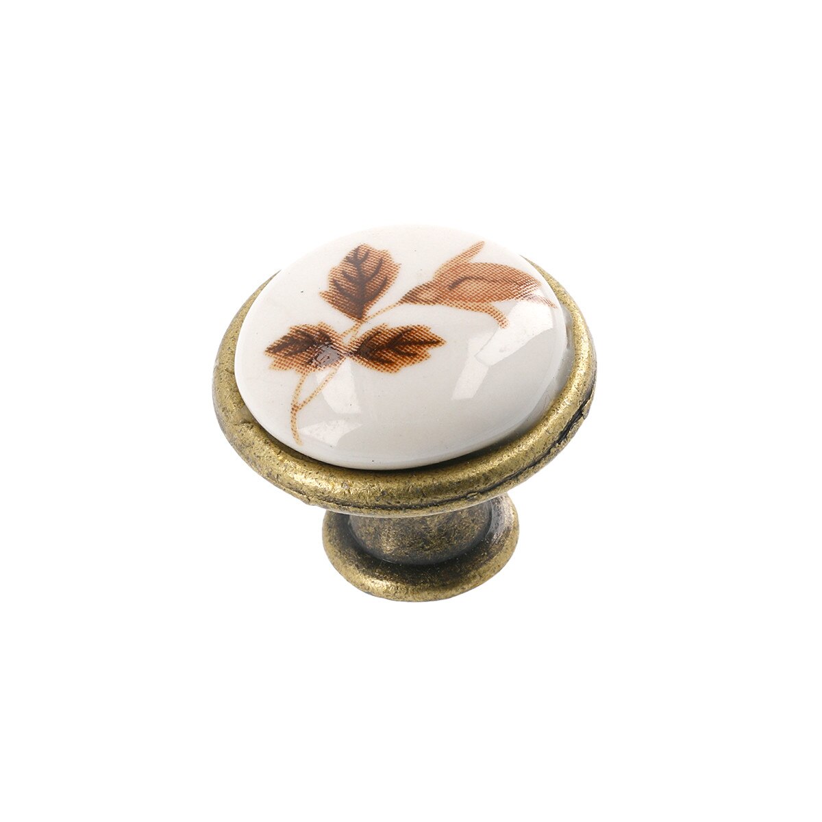 Buton ceramica model J4, finisaj antic auriu/trandafir maro