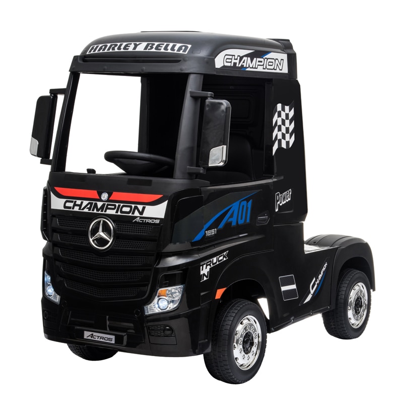 Camion electric 4X4 cu scaun din piele si roti EVA Mercedes Actros Black