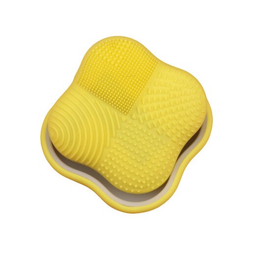 Perie electrica pentru curatare faciala cu incalzire, Ultrasonica, Silicon, Waterproof, Cu acumulator, Galben