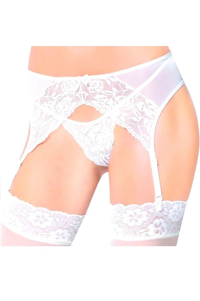 Set 2 piese, Softline, Pojartier si G-String 3317, dantela, elastic, ajustabil, Alb