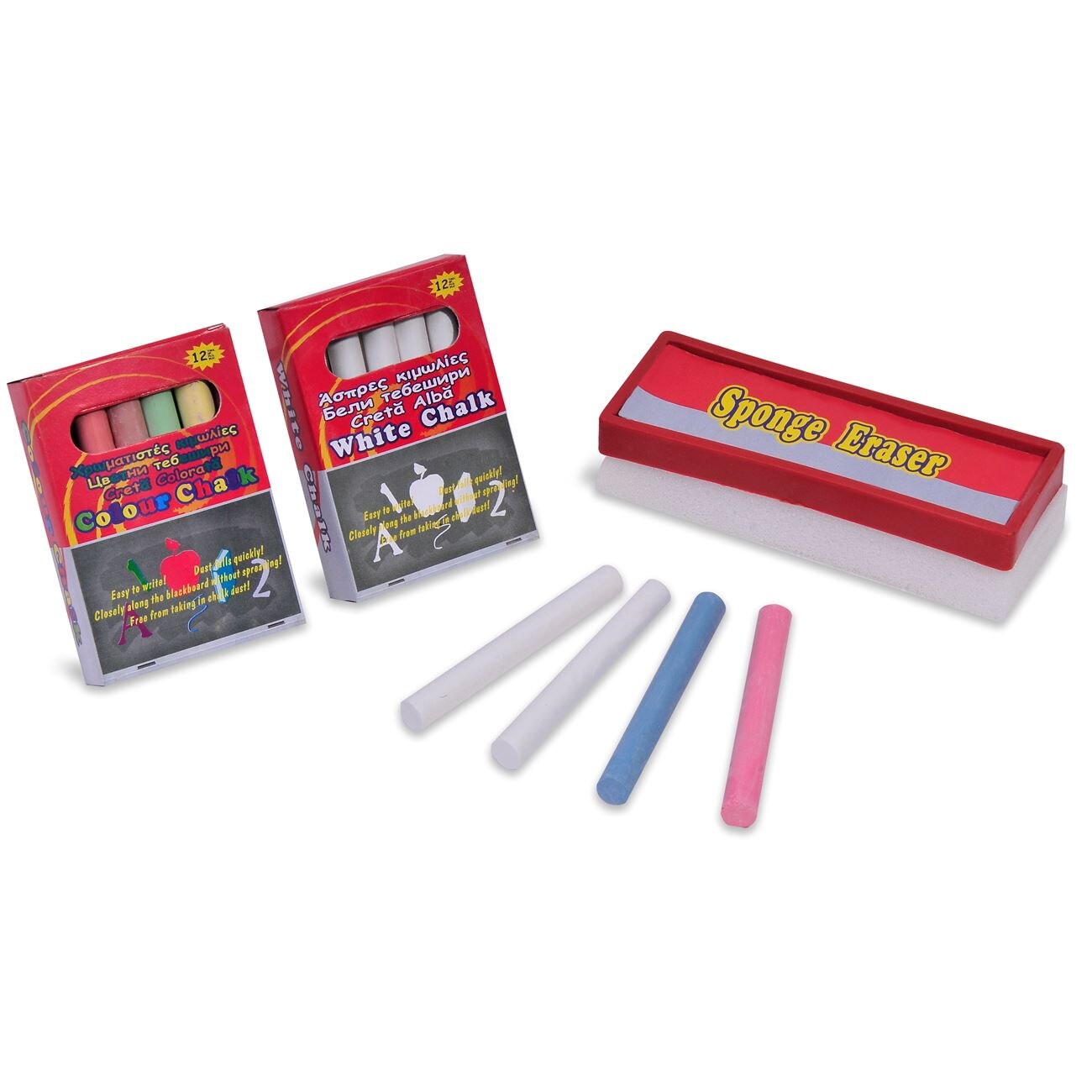 Set 2 cutii creta si burete, Zola®, colorata si alba, 25 bucati