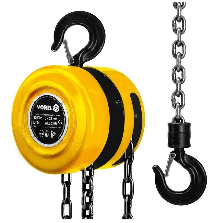 Palan manual cu lant Vorel 80753, capacitate 3 tone, maxim 2.5m