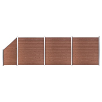 Set 4 panouri de gard 3 patrate si 1 oblic, vidaXL, Lemn compozit, 619 x 186 cm, Maro Set 4 panouri de gard 3 patrate si 1 oblic, vidaXL, Lemn compozit, 619 x 186 cm, Maro