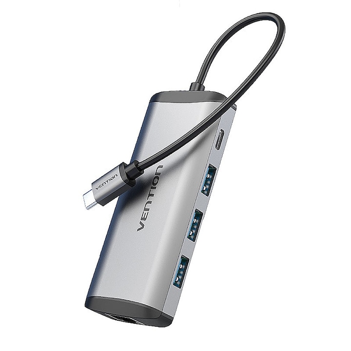Hub USB tip C cu port Ethernet, USB 3.0 si PD , Vention