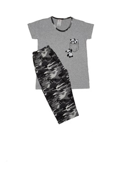 Pijama dama marca SERENA cu pantalon 3/4 si bluza cu maneci scurte cu imprimeu PANDA, Gri/Negru Pijama dama marca SERENA cu pantalon 3/4 si bluza cu maneci scurte cu imprimeu PANDA, Gri/Negru