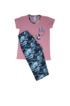 Pijama dama marca SERENA cu pantalon 3/4 si bluza cu maneci scurte cu imprimeu PANDA, Roz piersica Pijama dama marca SERENA cu pantalon 3/4 si bluza cu maneci scurte cu imprimeu PANDA, Roz piersica