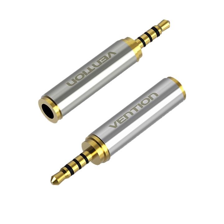 аудио адаптер, Vention VAB-S02, 3.5mm (fema) към 2.5mm мини жак (мъжки), (златен)