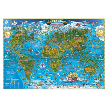 Harta lumii pentru copii/Harta de contur(500x350 mm) Eurodidactica Harta lumii pentru copii/Harta de contur(500x350 mm) Eurodidactica