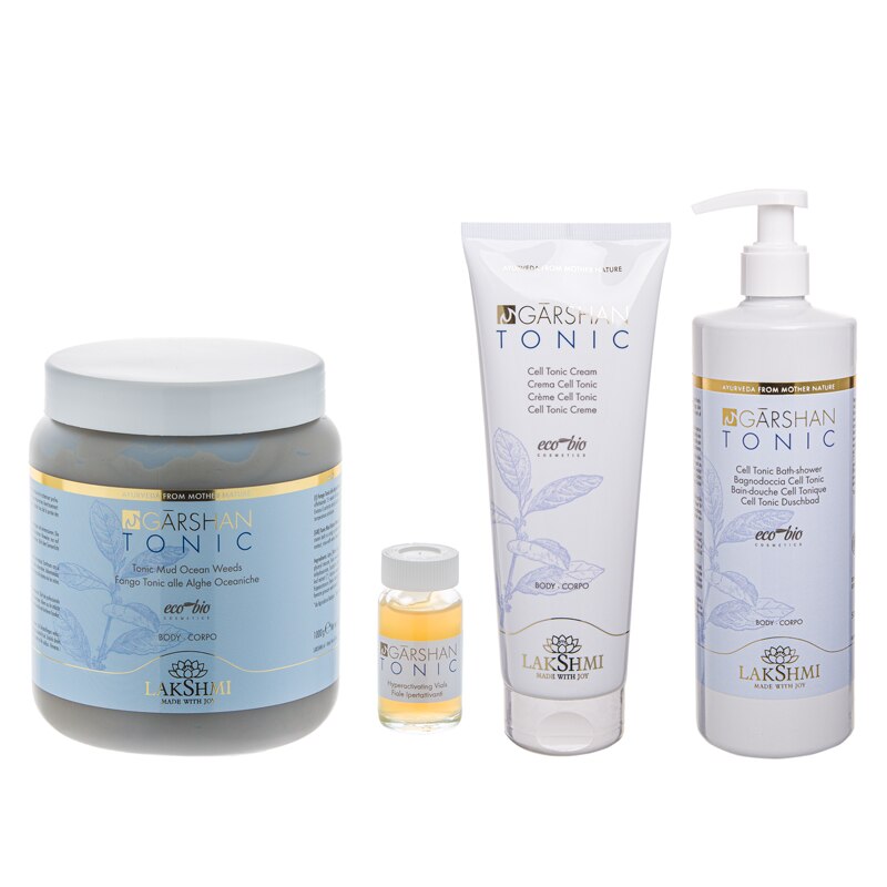 Set 4 produse anticelulitice pentru celulita moale 1810ml, Lakshmi, sustine curele de slabit, cu alge marine, certificare bio-organica