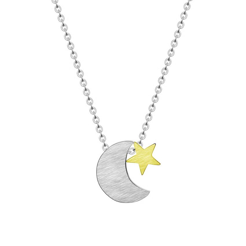 Lantisor de dama la baza gatului, cu pandantiv cu luna si stea, din aliaj argintiu