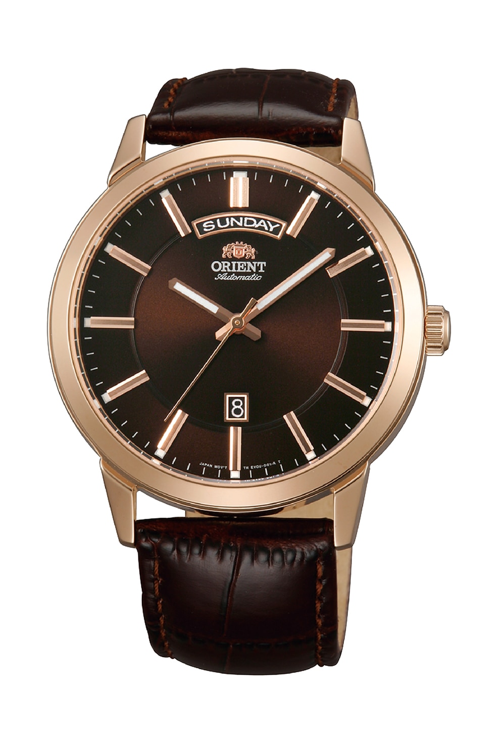 ORIENT, Ceas automatic cu o curea din piele, Maro inchis