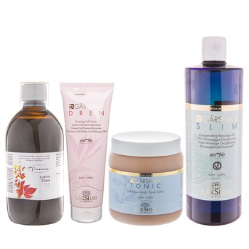 Set 4 produse anticelulitice cu efect de drenaj limfatic 2250ml, Lakshmi, sustine curele de slabit, certificare bio-organica Set 4 produse anticelulitice cu efect de drenaj limfatic 2250ml, Lakshmi, sustine curele de slabit, certificare bio-organica