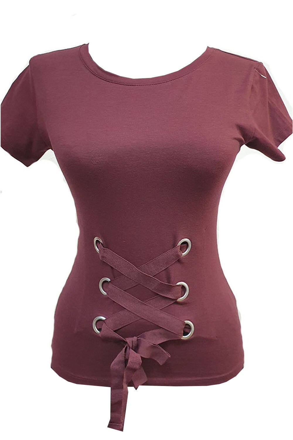 Tricou dama Tally Weijl, model cu sireturi, Mov Inchis/Visiniu