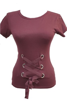 Tricou dama Tally Weijl, model cu sireturi, Mov Inchis/Visiniu Tricou dama Tally Weijl, model cu sireturi, Mov Inchis/Visiniu