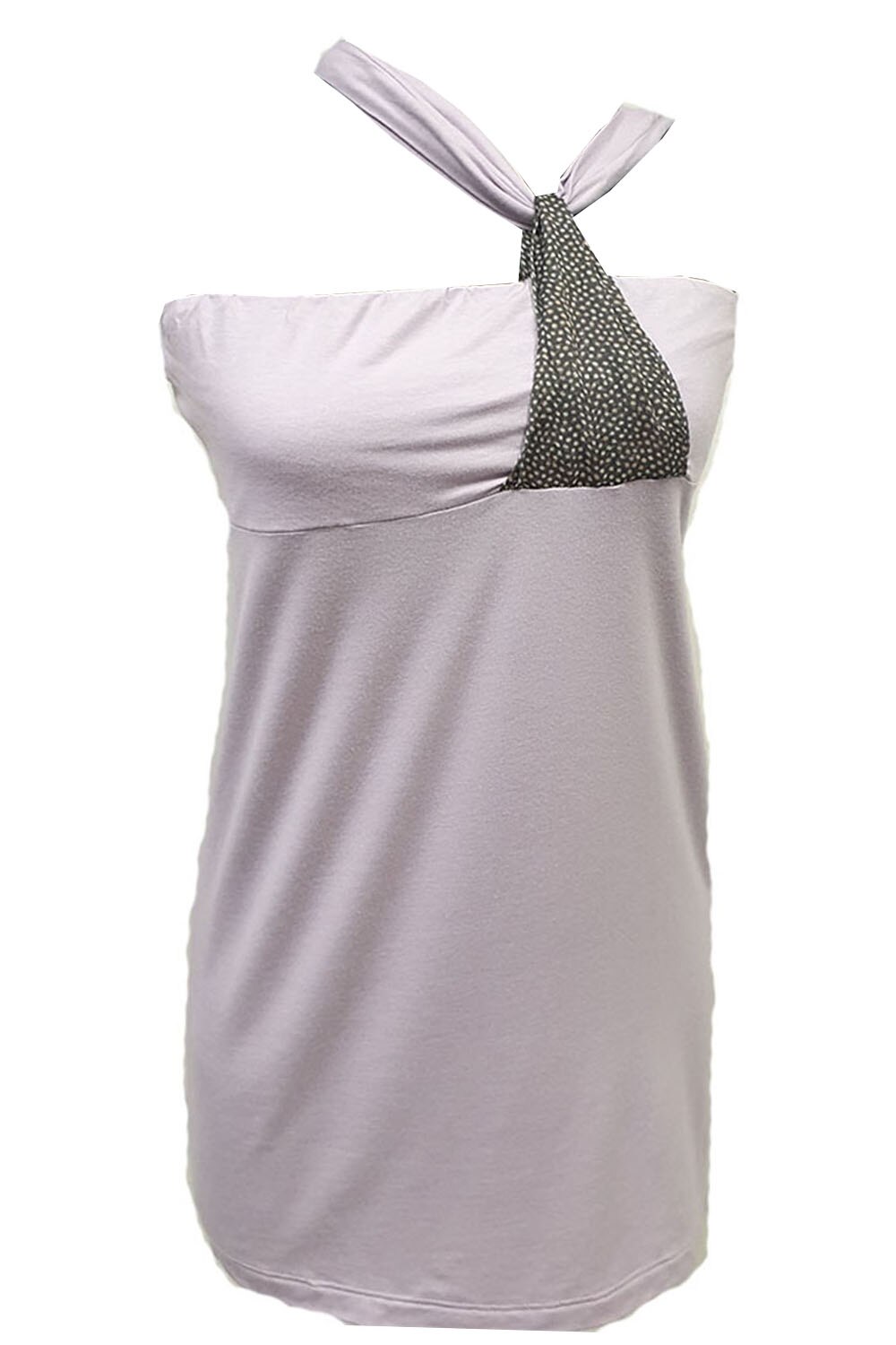 Tricou dama Johnny, cu bretea maro cu buline albe, Lila deschis, L