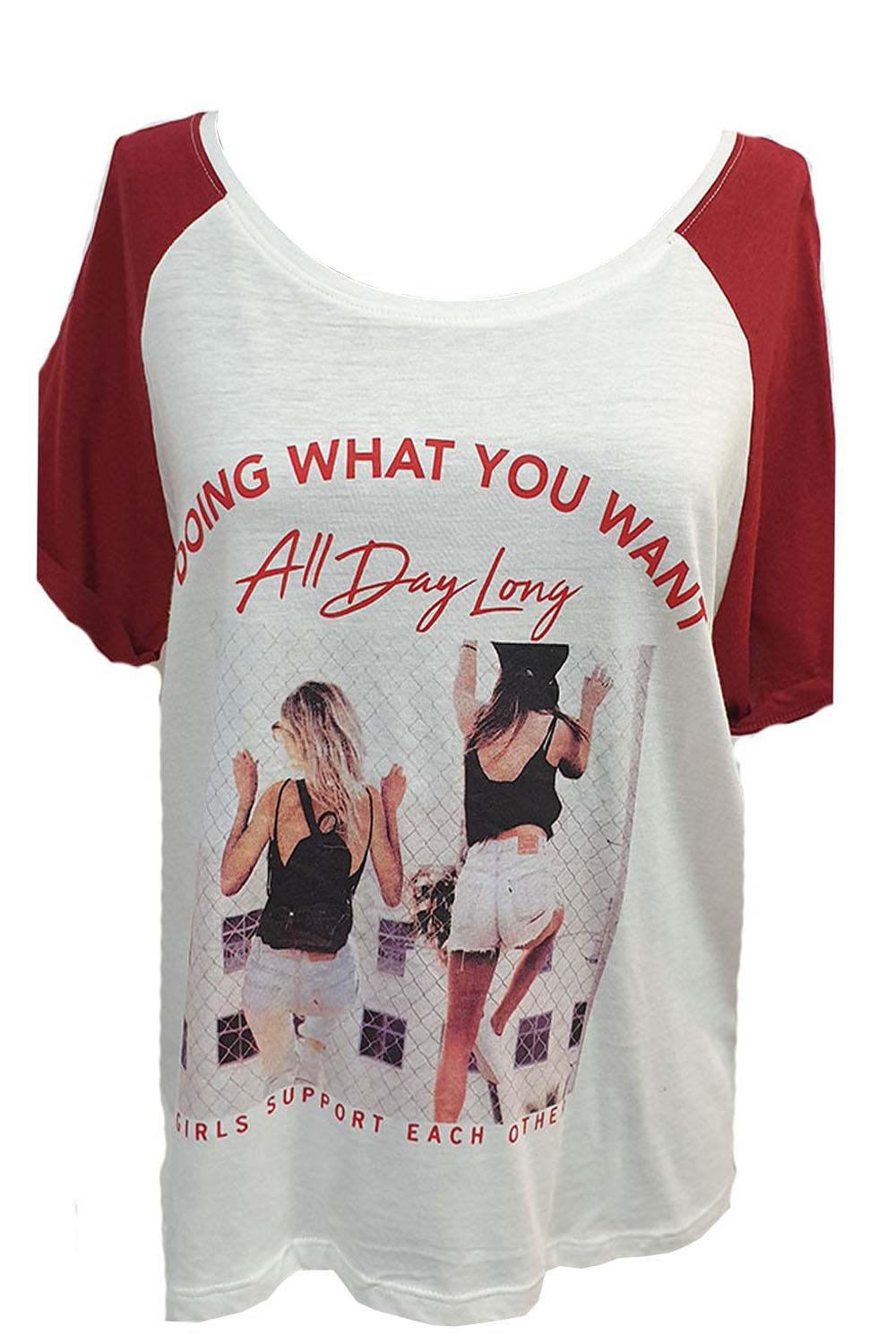 Tricou dama Tally Weijl,culoare alb visiniu ,marime L