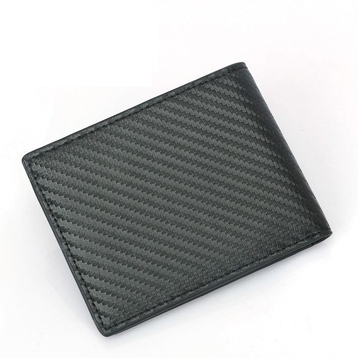 Portofel barbatesc, fermoar, model fibra de carbon, Negru