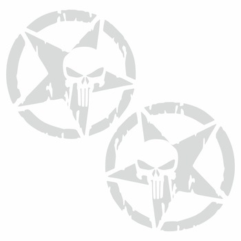 Set doua Stickere, decorative, tuning, star, stea cu cap de schelet, automobile sport, dimensiune sticker 10 x 10 cm, alb Set doua Stickere, decorative, tuning, star, stea cu cap de schelet, automobile sport, dimensiune sticker 10 x 10 cm, alb