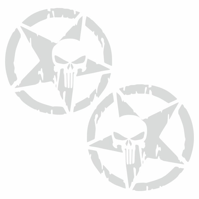 Set doua Stickere, decorative, tuning, star, stea cu cap de schelet, automobile sport, dimensiune sticker 50 x50 cm, alb
