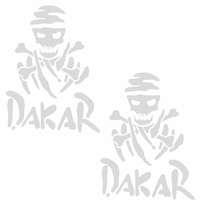 Set doua stickere decorative tuning, dakar, cap de schelet, automobile sport de teren, 4x4, dimensiune sticker 30 x 22 cm, alb