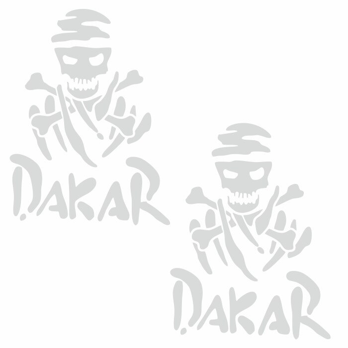 Set doua stickere decorative tuning, dakar, cap de schelet, automobile sport de teren, 4x4, dimensiune sticker 50 x 37 cm, alb