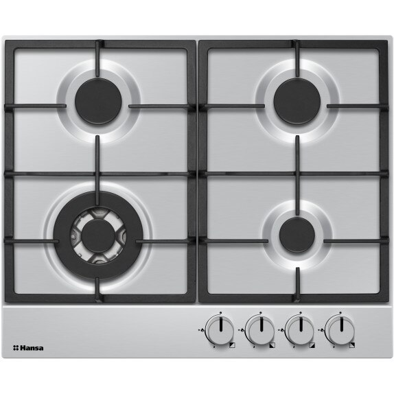 Plita pe gaz Hansa BHGI611302, 4 arzatoare, 60 cm, suporturi din fonta, Inox