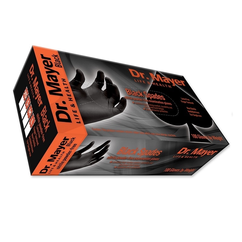 Set 100 bucati Manusi Dr. Mayer Black Spades, Nitril, texturate, nepudrate, negre, marimea S