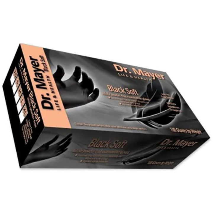 Manusi pentru Examinare Dr.Mayer Nitril Soft, Culoare Negru, Marime M, 100 buc.