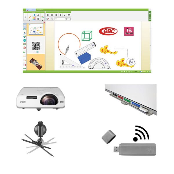 Pachet interactiv IQBoard Expert ST 94 inch Bright Minds cu pen tray interactiv si adaptor wireless USB (fara umbre)