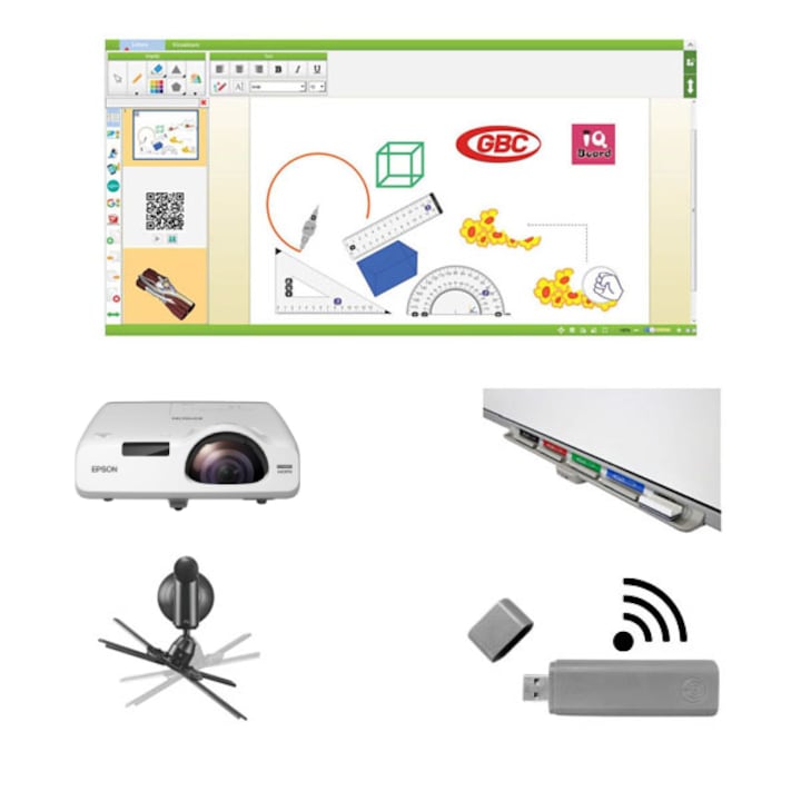IQBoard Expert 94 inch Bright Minds interaktív tábla, interaktív tolltálcával és vezeték nélküli USB adapterrel