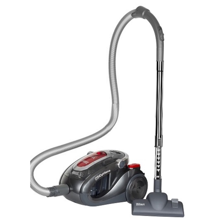 Aspirator Profesional ZILAN ZLN-3529 Negru/Rosu, 2000 W, Filtru HEPA, Capacitate 2 L, Filtrare Ciclonica, Accesorii Incluse, Furtun Flexibil, Tija din Inox, Design Modern