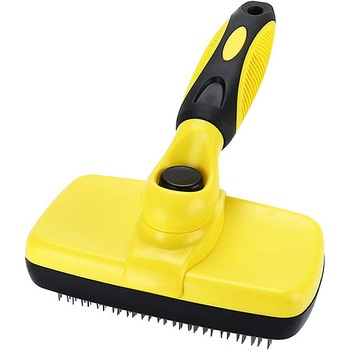 Perie cu auto-curatare pentru caini, pisici si alte animale de companie, Galben/Negru Perie cu auto-curatare pentru caini, pisici si alte animale de companie, Galben/Negru