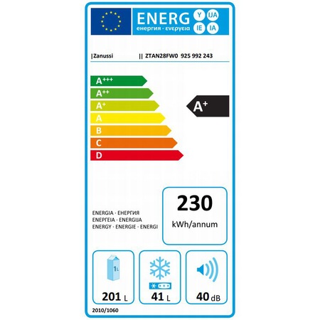 Frigider cu doua usi Zanussi ZTAN28FW0, 242 l, Clasa A+, H 161 cm, Alb