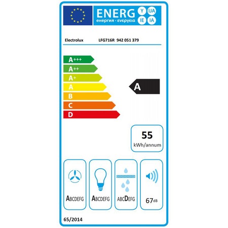 Hota incorporabila Electrolux LFG716R, Putere de absorbtie 700 mc/h, Conectivitate plita, Iluminare LED, Clasa A, 54 cm, Negru mat