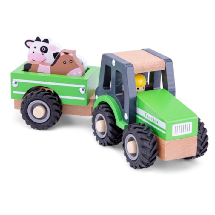 Tractoras New Classic Toys cu Remorca si Animale