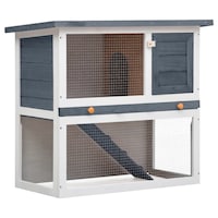 Cusca de iepuri vidaXL, Lemn masiv de pin, 90 x 45 x 80 cm, Gri