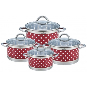 Set de oale cu buline din inox Bohmann, 8 piese, 2.6L, 3.6L, 4.7L, 6.1L, compatibile si cu inductie Set de oale cu buline din inox Bohmann, 8 piese, 2.6L, 3.6L, 4.7L, 6.1L, compatibile si cu inductie