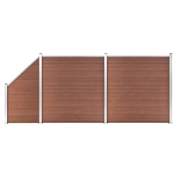 Set 3 panouri de gard 2 patrate si 1 oblic, vidaXL, Lemn compozit, 446 x 186 cm, Maro Set 3 panouri de gard 2 patrate si 1 oblic, vidaXL, Lemn compozit, 446 x 186 cm, Maro