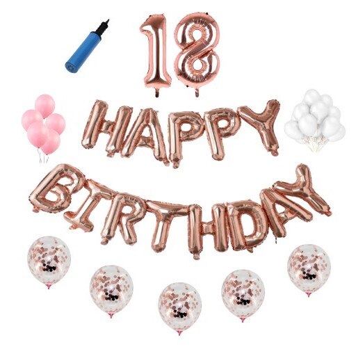 Set complet baloane Happy Birthday, 18 ani, Rose Gold